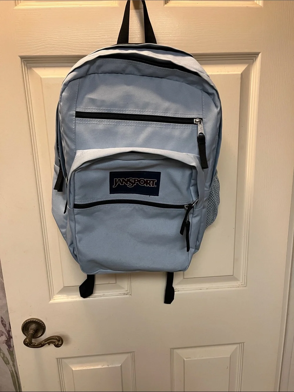 EUC Jansport Light Blue Everyday Backpack with Black Zippers and Trim